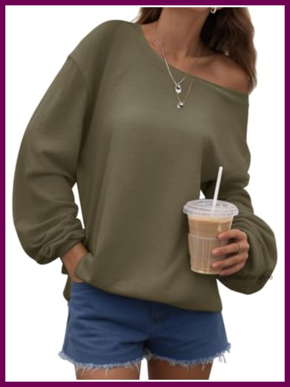 Off Shoulder Sweatshirt Long Sleeve Loose Pullover Top Oversized Casual